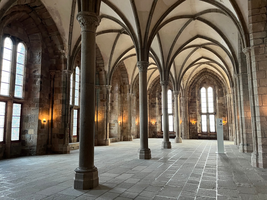 Gothic arches in the interior of Mont Saint Michel