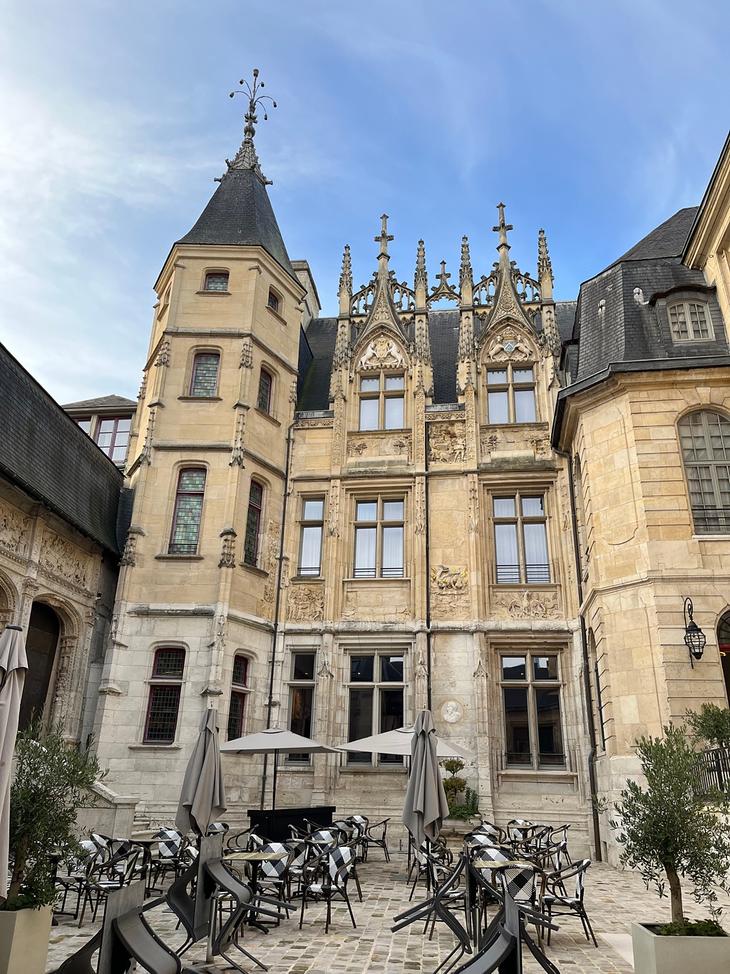 The outside facade of Hotel de Bourgtheroulde in Rouen France