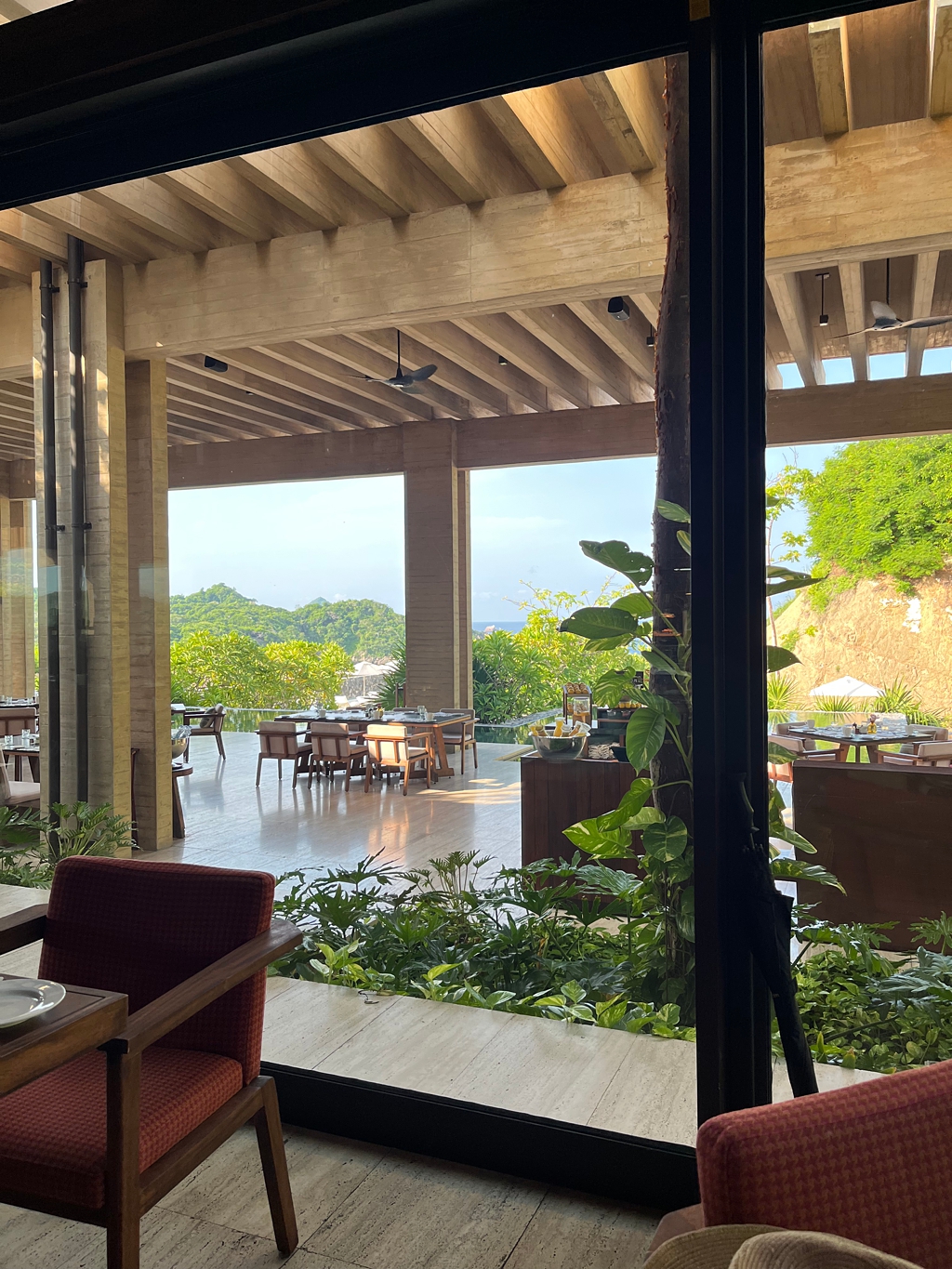 The view from breakfast restaurant Coyul with indoor and outdoor seating