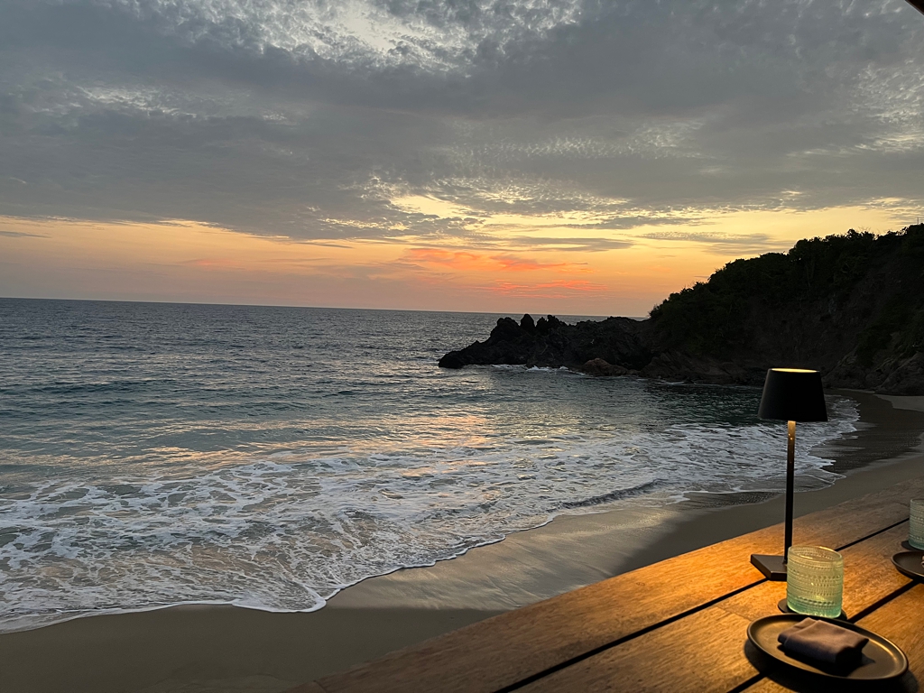 The sunset beach view from Sal Restaurant at the Four Seasons Tamarindo