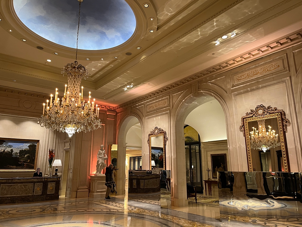 The lobby of the Four Seasons George V hotel in Paris